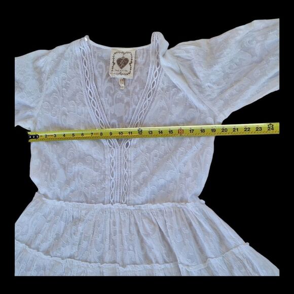 Z&L Europe Boho Tiered Babydoll Dress Oversized S White Cotton Balloon Sleeves - Picture 12 of 16